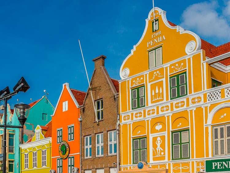 Curacao, Willemstad, waterfront buildings.