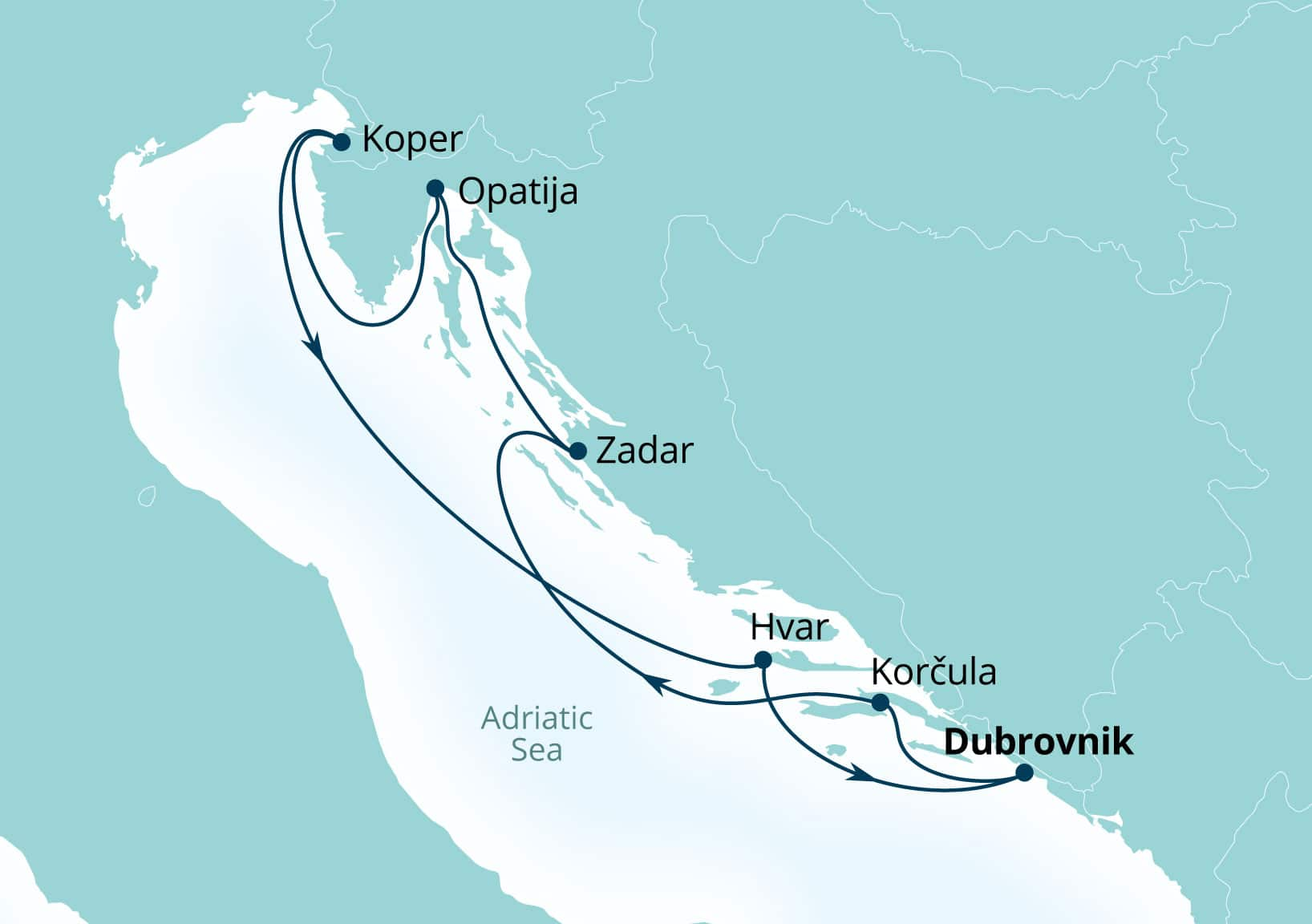 MapDepicting 7-Day Jewels Of The Dalmatian Coast Departs Dubrovnik, Croatia Arrive Dubrovnik, Croatia