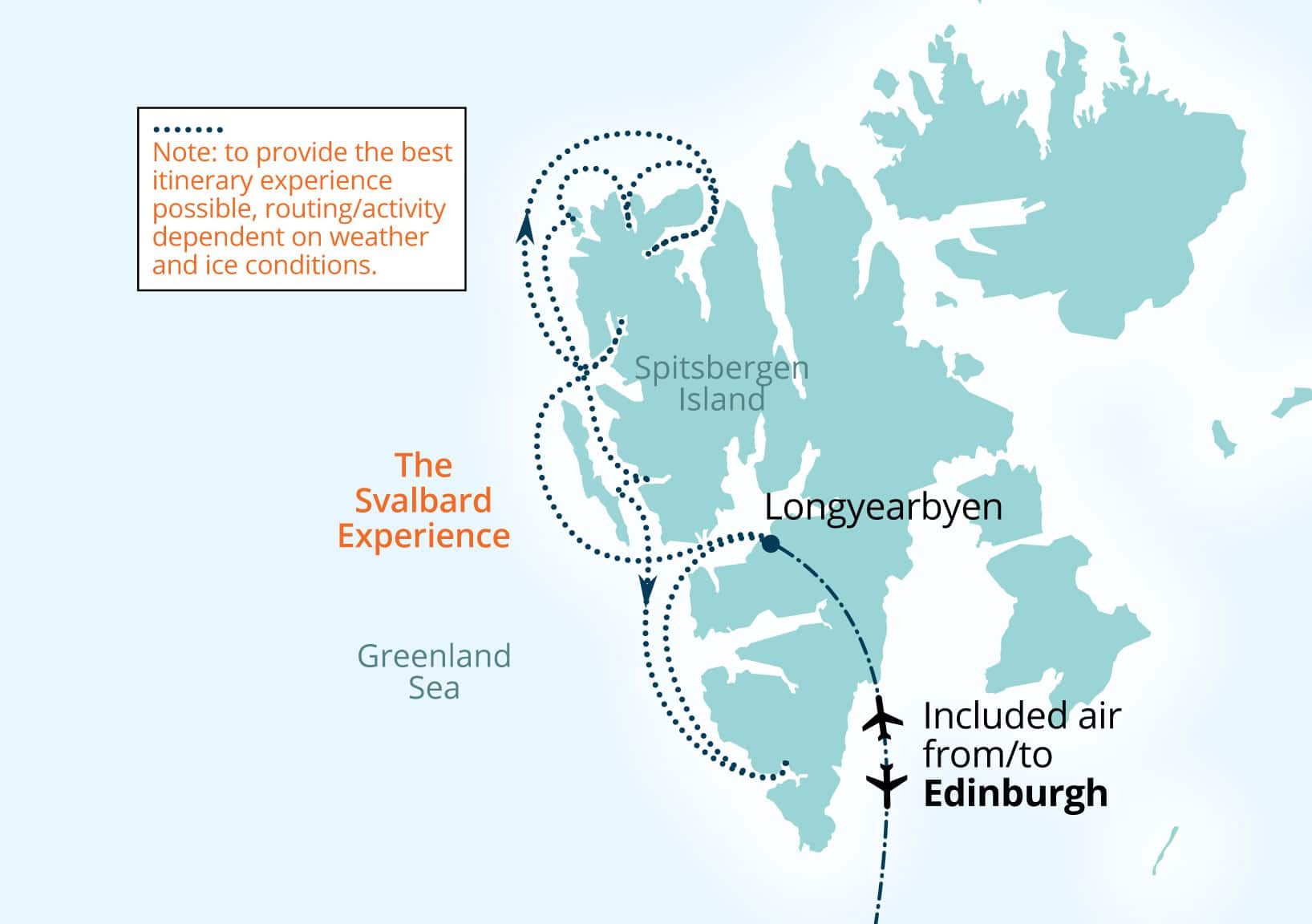 MapDepicting 10-Day Scenic Svalbard Departs Edinburgh, Scotland, UK Arrive Edinburgh, Scotland, UK