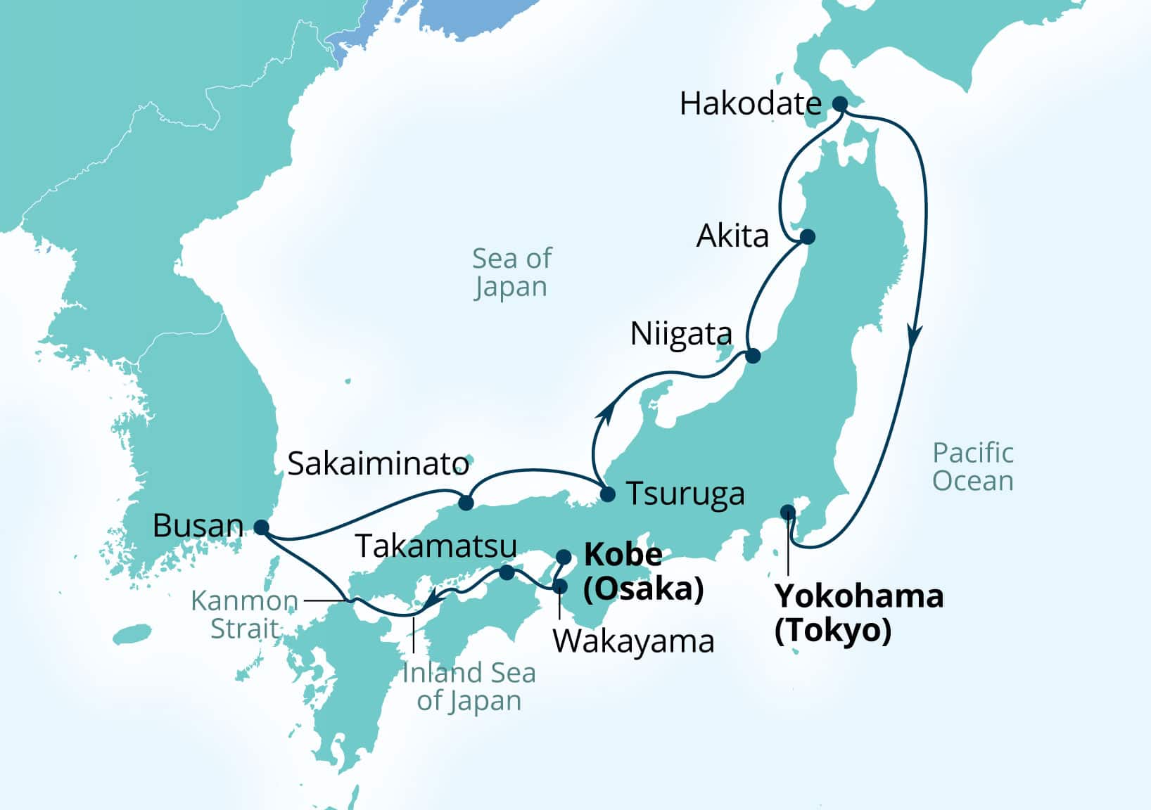 MapDepicting 12-Day Circumnavigation Of Japan's Fall Foliage Departs Yokohama, Japan Arrive Kobe, Japan