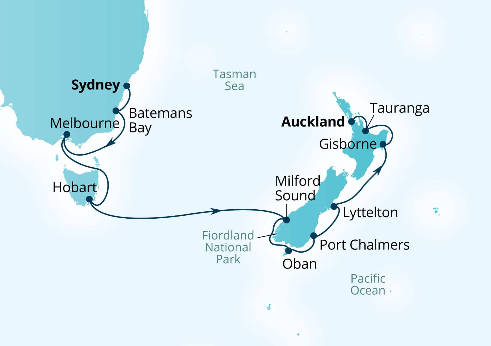 MapDepicting 15-Day Australia & New Zealand Departs Auckland, New Zealand Arrive Sydney, Australia