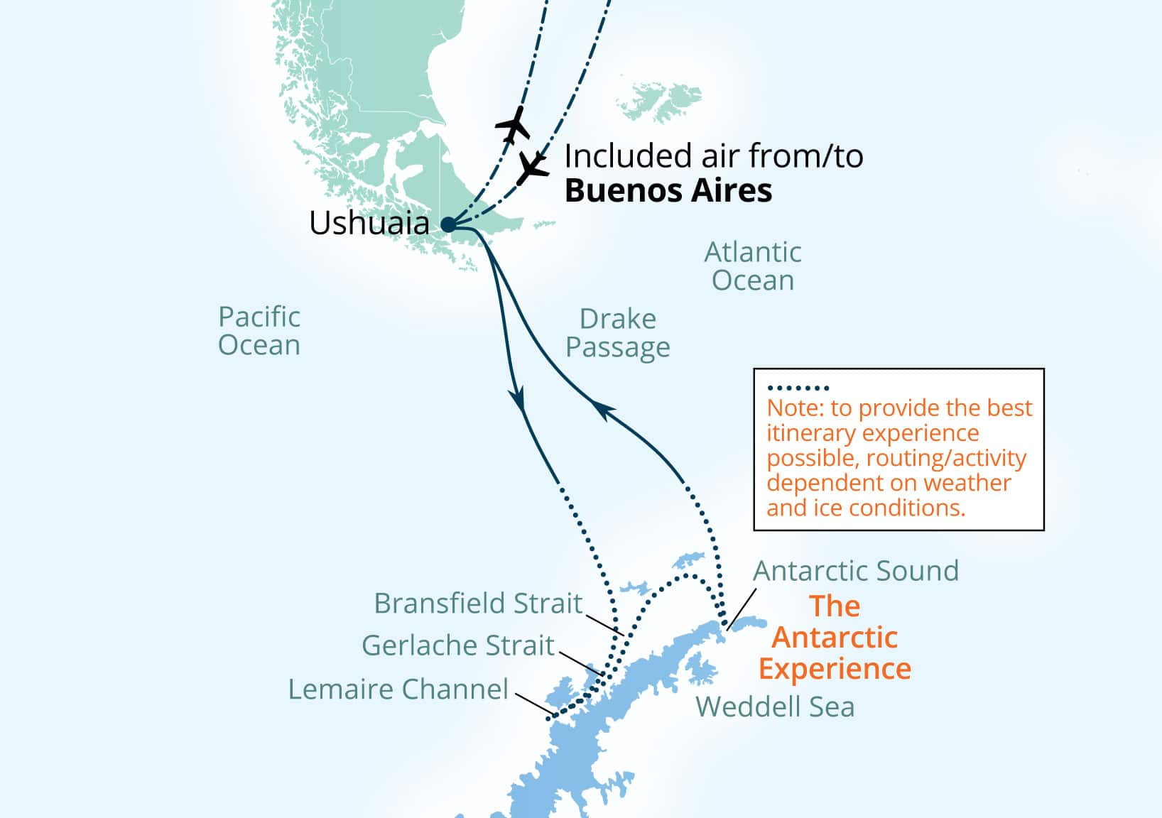 MapDepicting 11-Day The Great White Continent Departs EZEIZA INTERNATIONAL AIRPORT  Arrive EZEIZA INTERNATIONAL AIRPORT